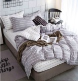 Cumpara ieftin Lenjerie Pat Bumbac 4 Piese cu Elastic Gri Lila 140x200 cm