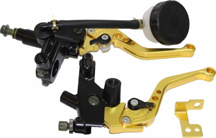 Set pompa frana si maneta ambreaj rabatabile, culoare negru/auriu, bidonas plast... Cod Produs: MX_NEW PF 22 515 0005ML