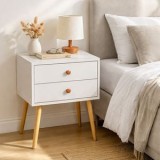Noptiera din Lemn cu 2 Sertare, 45x28x55,5 cm, Alba, CMCLASS