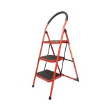 Scara pliabila din otel cu 3 trepte antiderapante, 150 kg, rosie