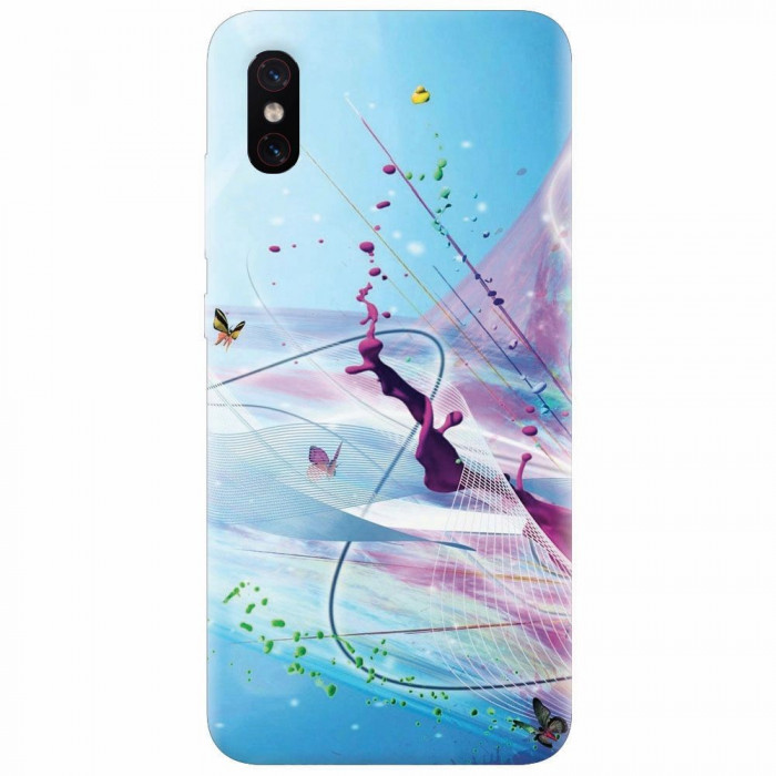 Husa silicon pentru Xiaomi Mi 8 Pro, Artistic Paint Splash Purple Butterflies