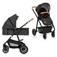 Carucior 2 in 1 Lionelo Amber Grey Graphite, landou si sport, roti gonflabile, pana la 22 kg