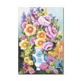 Tablou pictat manual hol, dormitor, living, Vaza cu crizanteme, 30x20cm ulei pe panza, gata de agatat pe perete