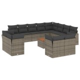 Set mobilier de gradina cu perne, 13 piese, gri, poliratan
