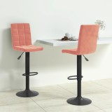 Set 2 Scaune Bar VidaXL Roz Catifea, Rotative 360&deg;, Ajustabile, Suport Picioare, 40x52x102.5 cm