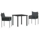 vidaXL Set de masă pentru grădină 3 pcs Negru Rattan poli
