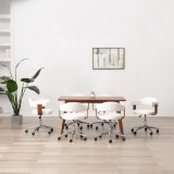 Scaune pivotante, 6 buc. alb, lemn curbat &amp; piele ecologică