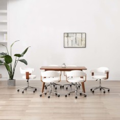 Scaune pivotante, 6 buc. alb, lemn curbat &amp; piele ecologică