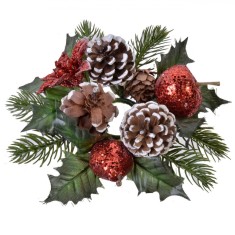 Aranjament decorativ pentru masa de Craciun, model coronita de pus lumanare cu Mere Glitter si Conuri, 20 cm, Multicolor foto