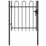 VidaXL Poartă de gard cu o ușă, v&acirc;rf arcuit, negru, 1 x 1 m, oțel
