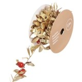 Ghirlanda de Craciun Aurie cu Frunze si Pomusoare Rosii, 2,5m x 27mm, CMCLASS