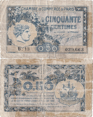 1920 (10 III), 50 centimes (Jean Pirot JP-097-31) - Franța (Paris) foto