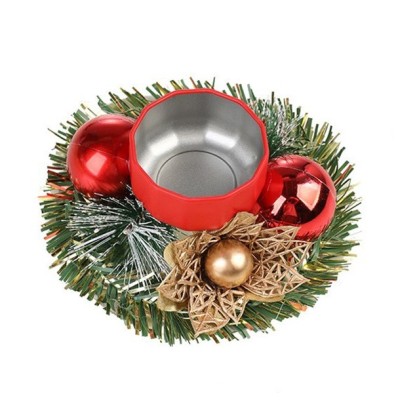 Suport pentru Lumanare de Craciun, Flippy, Model Cupa cu 2 Globutele Rosii, Sfesnic de Tip Ghirlanda, Decoratiune pe Masa de Craciun, 12 x 12 x 6 cm, foto