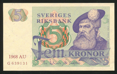 p119 SUEDIA 5 KRONOR COROANE 1968 NECIRCULATA UNC foto