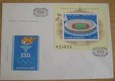 C12 - FDC Romania - Preolimpiada de vara - Moscova - colita - LP992 - 1979 foto
