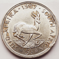 657 Africa de sud 5 Shillings 1957 Elizabeth II (1st portrait) km 52 argint