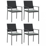 Scaune de gradina cu perne 4 buc. negru 54x62,5x89 cm poliratan