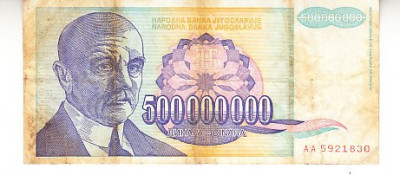B11 40 - Bancnota foarte veche - Fosta Jugoslavia - 500000000 dinarI - 1993 foto