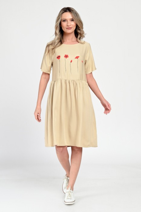 Rochie Medie Dama, Casual, Bej V308 - XL
