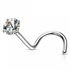 Piercing curbat pentru nas, din o?el 316L - zircon mic, rotund, transparent, 2,5 mm - Culoare: Auriu foto