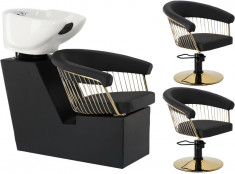 Set Zoe Gold de spălătorie pentru coafor și 2x scaun hidraulic pivotant pentru salonul de coafură sp foto