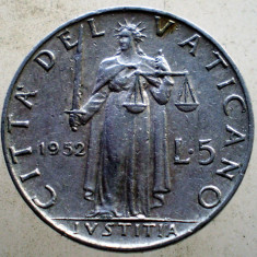 7.002 VATICAN PAPA PIUS XII IUSTITIA 5 LIRE 1952