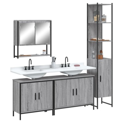 vidaXL Set mobilier de baie, 4 piese, gri sonoma, lemn prelucrat 3214693 foto