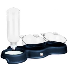 Bol ortopedic dublu pentru pisici cu reumplere automata a apei, Linomag?, 500ml, 37x24x15 cm, Albastru inchis foto