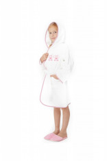 Halat de baie copii 10-12 ani Valentini Bianco alb cu margine roz foto