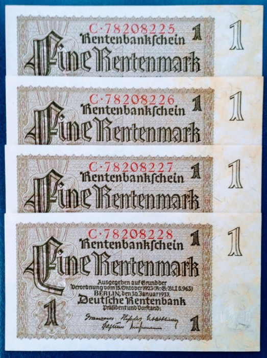 GERMANIA 1RENTENMARK 1937 P173b UNC.4BUCATI CONSECUTIVE