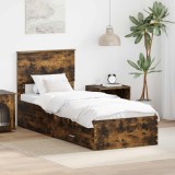 vidaXL Cadru de pat cu headboard Stejar afumat și argintiu 75 x 190 cm 3410962