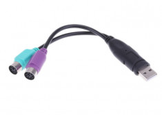 Cablu adaptor USB la 2 x PS2, Active, Negru, 20cm, pentru Tastatura si Mouse PS/2 foto