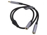 Cablu Audio Jack 3.5mm x2 la USB C Aurit 0.3m Negru