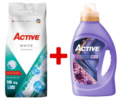 Detergent pudra pentru rufe albe Active, sac 10kg, 135 spalari + Balsam de rufe Active Summer Touch, 1.5 litri, 60 spalari foto
