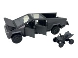 Macheta metal Tesla Cybertruck cenusie cu atv metal 1:32 cu sunet, lumini, deschide usile
