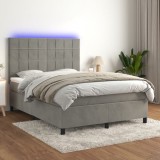 Cumpara ieftin Pat cu arcuri, saltea și LED, gri deschis, 140x200 cm, catifea