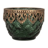 Cumpara ieftin Suport lumanare sticla verde metal auriu &Oslash; 10x8 cm