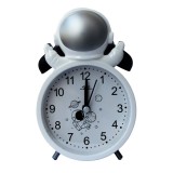 Cumpara ieftin Ceas de masa desteptator pentru copii Pufo Astronautul Fericit, 15 cm, argintiu