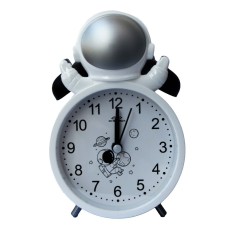 Ceas de masa desteptator pentru copii Pufo Astronautul Fericit, 15 cm, argintiu