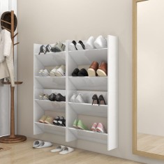 Gossi pantofare de perete, 4 buc., alb extralucios, 60x18x60 cm, pal