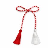 Snur Martisor Gros Rosu Alb cu Ciucuri