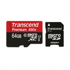 Card microSD Transcend cu adaptor SD, Clasa 10, Capacitate 64 GB foto