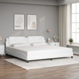 Cumpara ieftin Cadru de pat cu tăblie, alb, 200x200 cm, piele ecologică