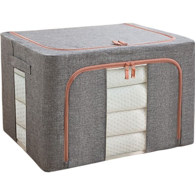 Cutie de depozitare pliabila, Flippy, Cu fermoar, 100 L, Textil, 60x42x40 cm, Cadru Metalic, Suport Baza Stabil din Plastic, Gri, Cu doua ferestre foto