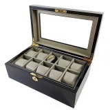 Cumpara ieftin Caseta depozitare ceasuri bijuterii din piele eco neagra cu 12 spatii Watchbox