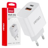 &Icirc;ncărcător de perete PCH PRO-09 USB+USB-C 20W &Icirc;ncărcare rapidă 230V