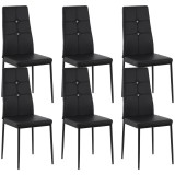 HOMCOM Joc de 6 Scaune de Dining Tapitate &icirc;n PU cu Spătar &Icirc;nalt cu Butoane și Picioare de Oțel Design Modern Negru | Aosom Romania