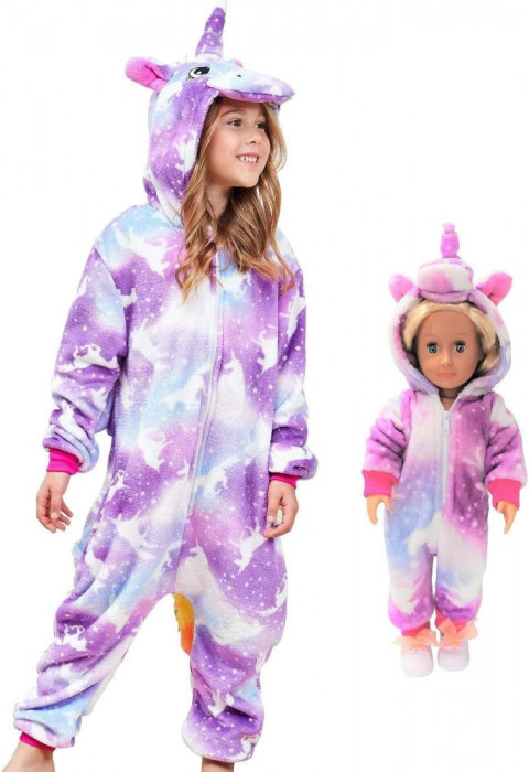 Pijamale HovoX pentru copii cu unicorn, păpușă și fete