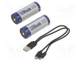 Acumul: Li-Ion 26650 3,6V 5200mAh &Oslash;26,3x70,5mm Kit: cablu USB