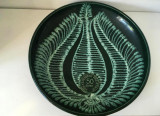 * Farfurie platou fructiera center piece, ceramica verde, 34 cm